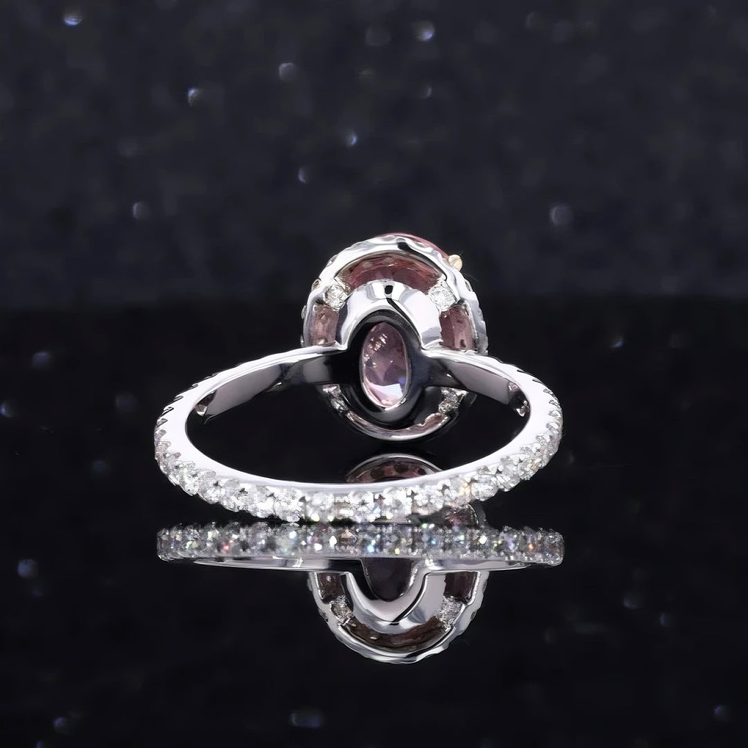 8x10mm, 4.00ct Oval Lab-Grown Sakura Pink Sapphire with Diamond Halo/Eternity Ring in 14K White Gold