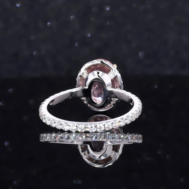 8x10mm, 4.00ct Oval Lab-Grown Sakura Pink Sapphire with Diamond Halo/Eternity Ring in 14K White Gold