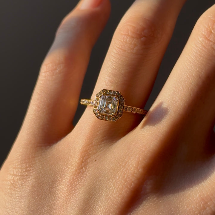 1.00ct Asscher Lab-Grown Diamond Solitaire Ring, "The Classic Halo"