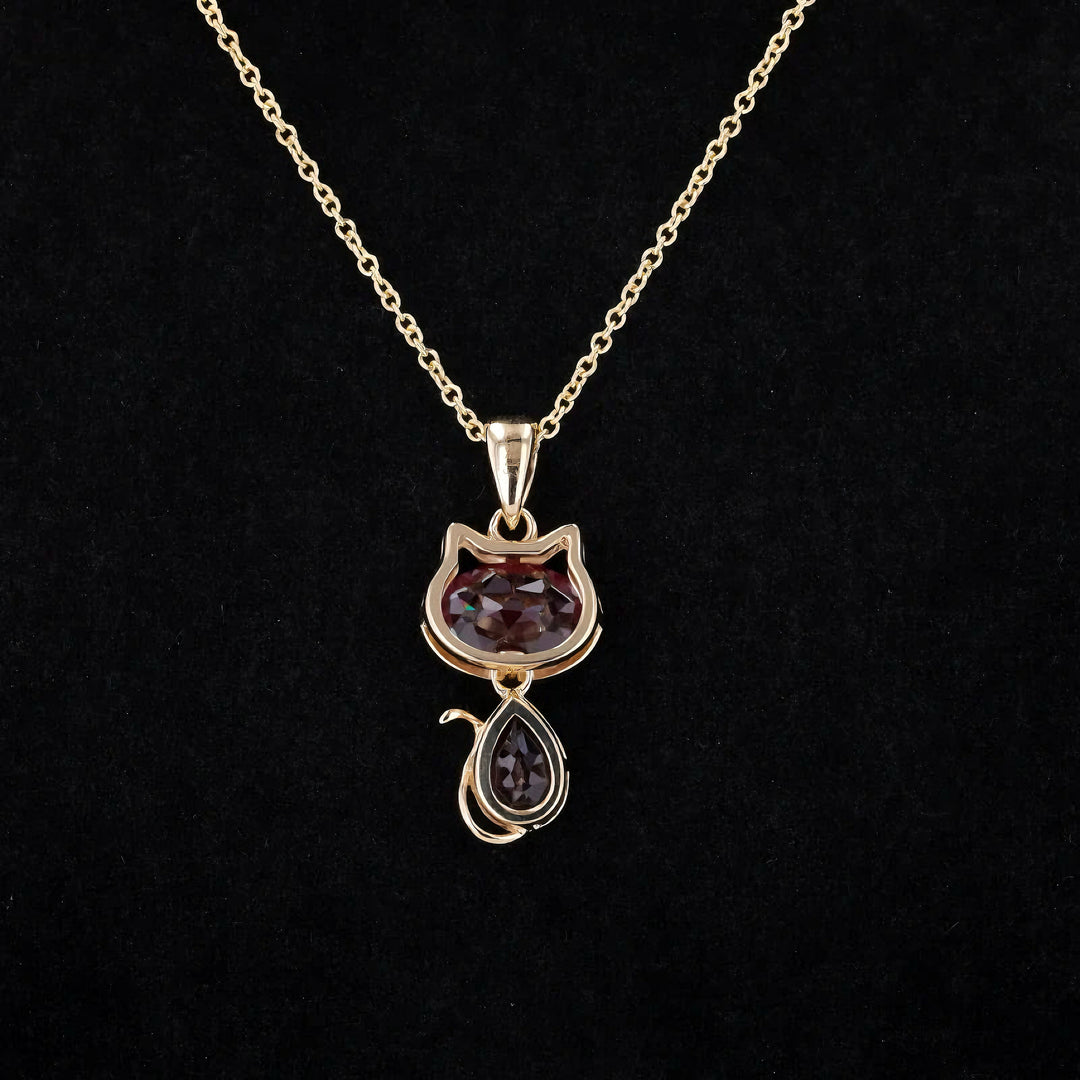 1.75ct Oval & Pear-Cut Alexandrite Cat Pendant Necklace in 14K Yellow Gold (6x8mm, 3x6mm)