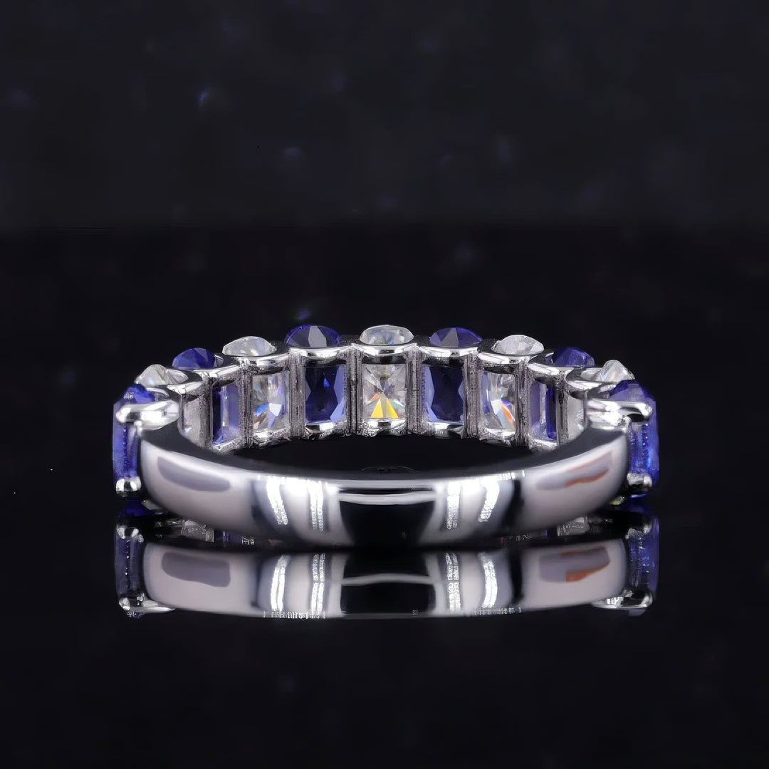 3.35ctw Oval Blue Sapphire & Diamond Alternating Half-Eternity Band in 14K/18K White Gold (5mm)