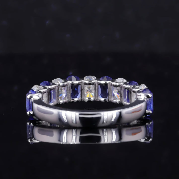 3.35ctw Oval Blue Sapphire & Diamond Alternating Half-Eternity Band in 14K/18K White Gold (5mm)