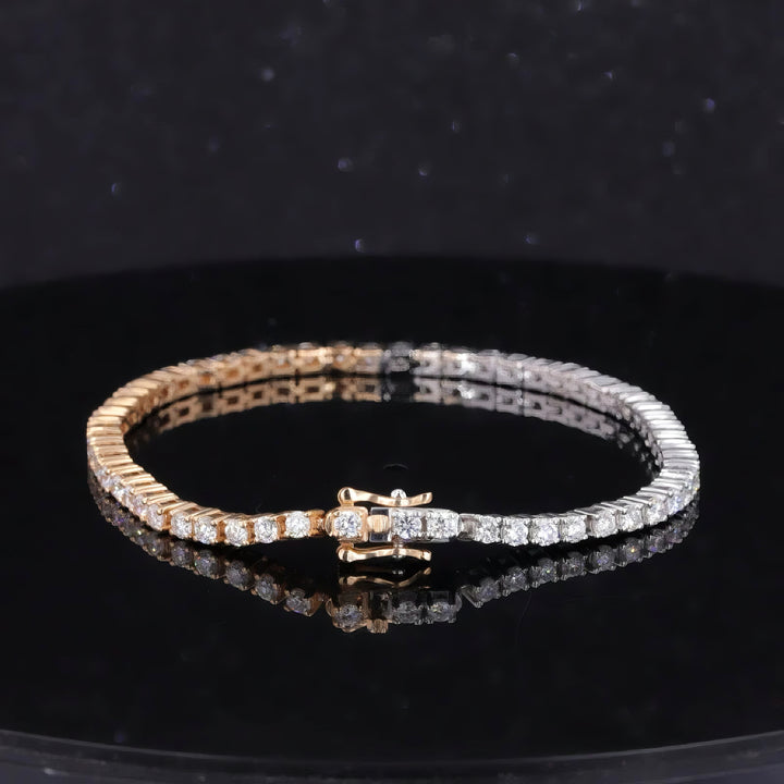 2.3mm Round Cut Moissanite Half and Half Tennis Bracelet in 14K Solid Yellow/White Gold