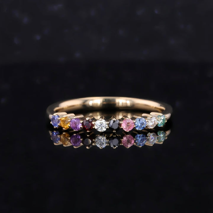 1.10ctw Rainbow Sapphire Half-Eternity Ring in 14K Yellow Gold (2mm, Natural Multicolor Stones)