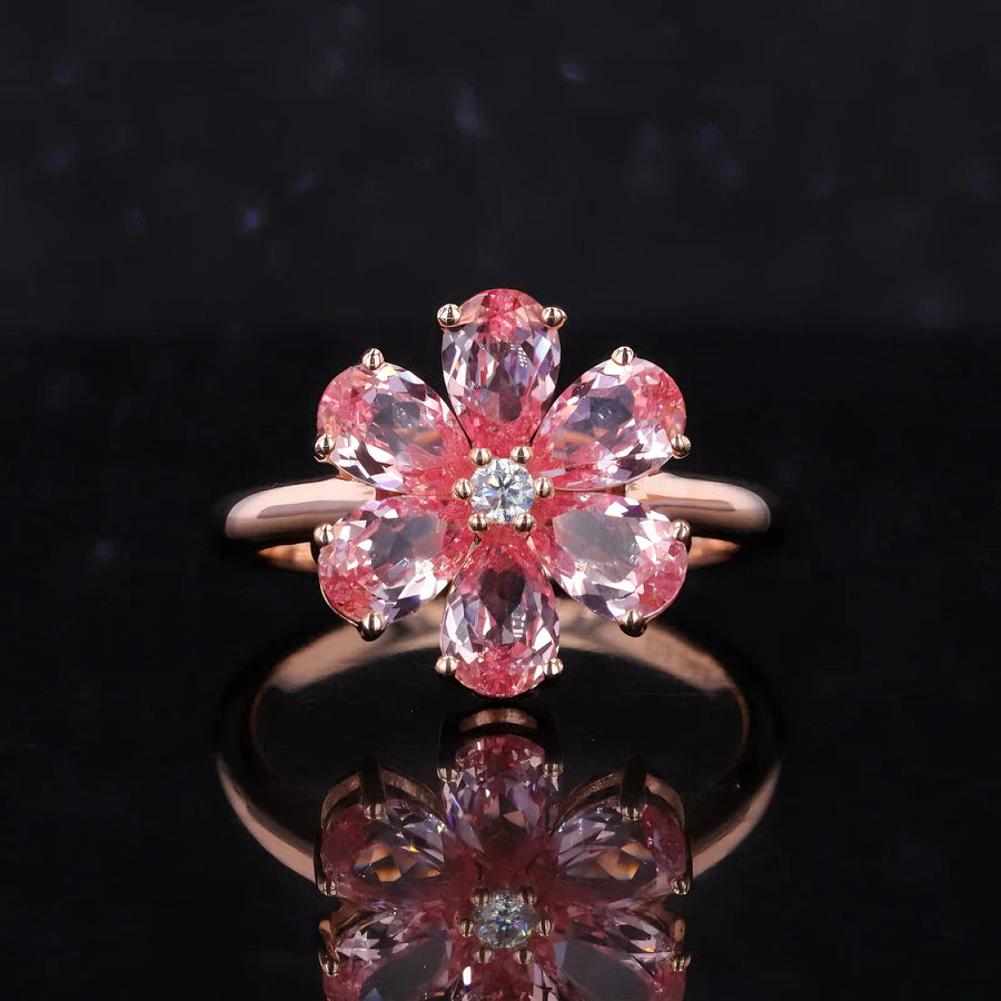 The Cherry Blossom — Six Petal Pink Sapphire Flower Ring