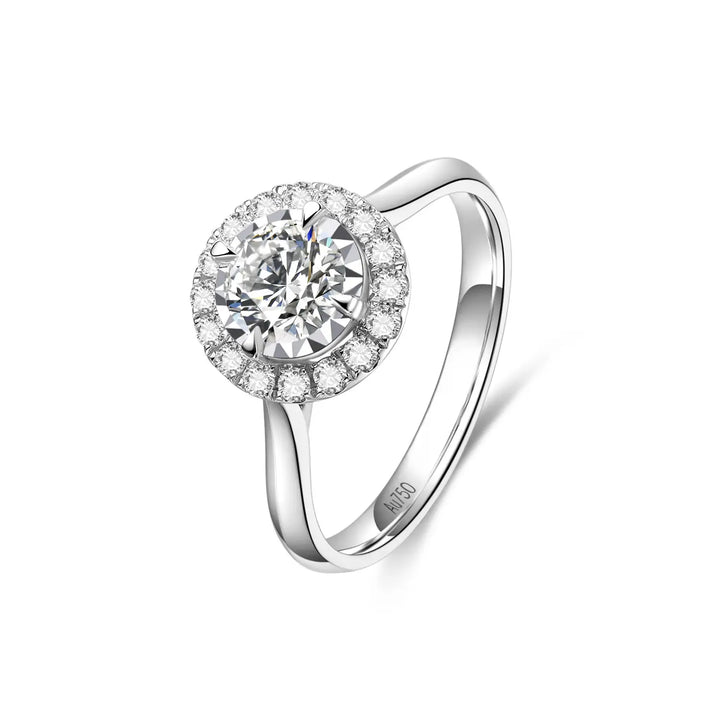 0.75ct Round Lab-Grown Diamond Solitaire Ring with Raised Rose Gold Detail and Halo in White Gold