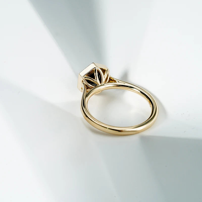 7*7mm Hexagon Cut Bezel Set Dark Gray Moissanite in 10K Solid Yellow Gold