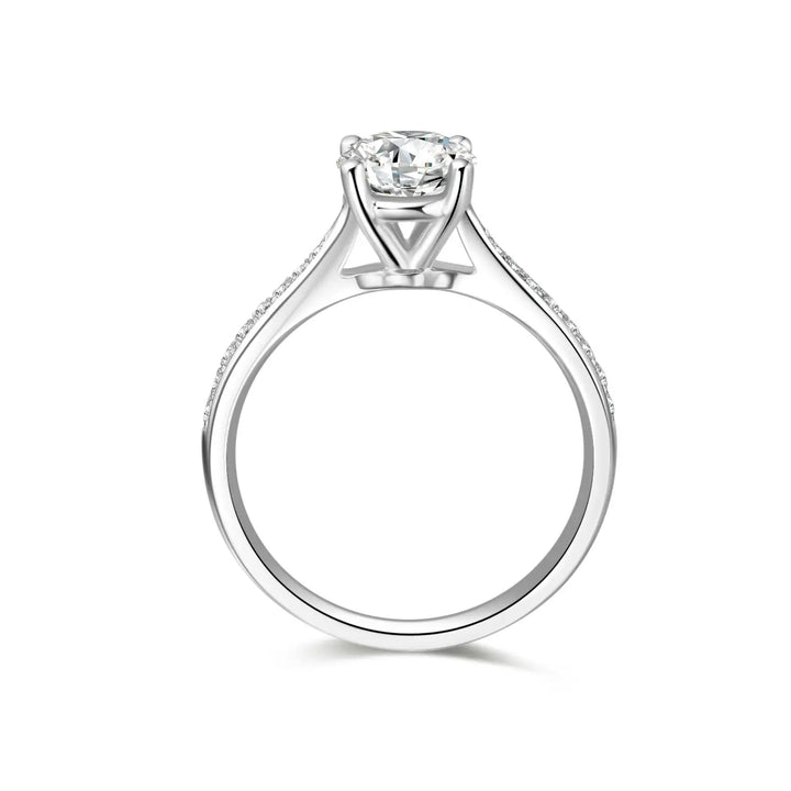 1.00ct Round Lab-Grown Diamond Solitaire Ring with Micropavé Band in White Gold