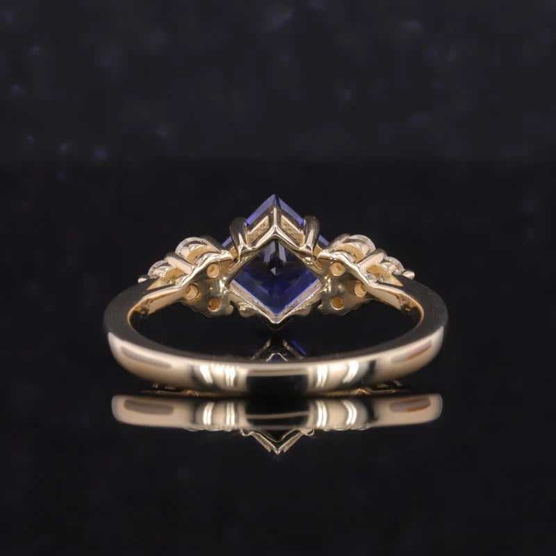 6x6mm, 1.00ct Princess Lab-Grown Blue Sapphire with Diamond Accents Ring in 14K Yellow Gold