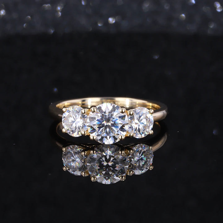0.50ctw 4mm, 3mm Round Lab-Grown Diamond Three Stone Ring in Yellow Gold