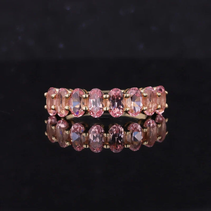 3x5mm, 2.80ctw Oval Lab-Grown Sakura Pink Sapphire Half-Eternity Band Ring in 14K Yellow Gold