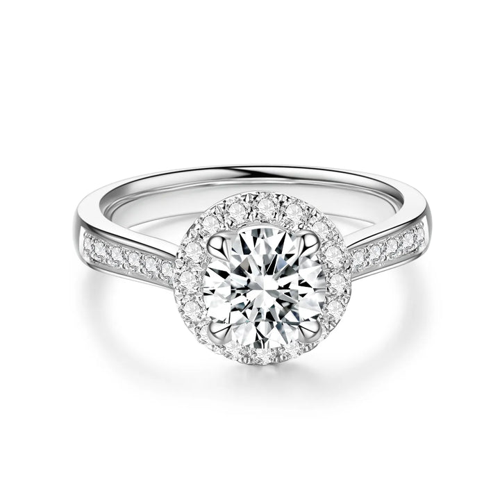 1.75ct Round Lab-Grown Diamond Solitaire Ring with Halo and Micropavé Band in White Gold