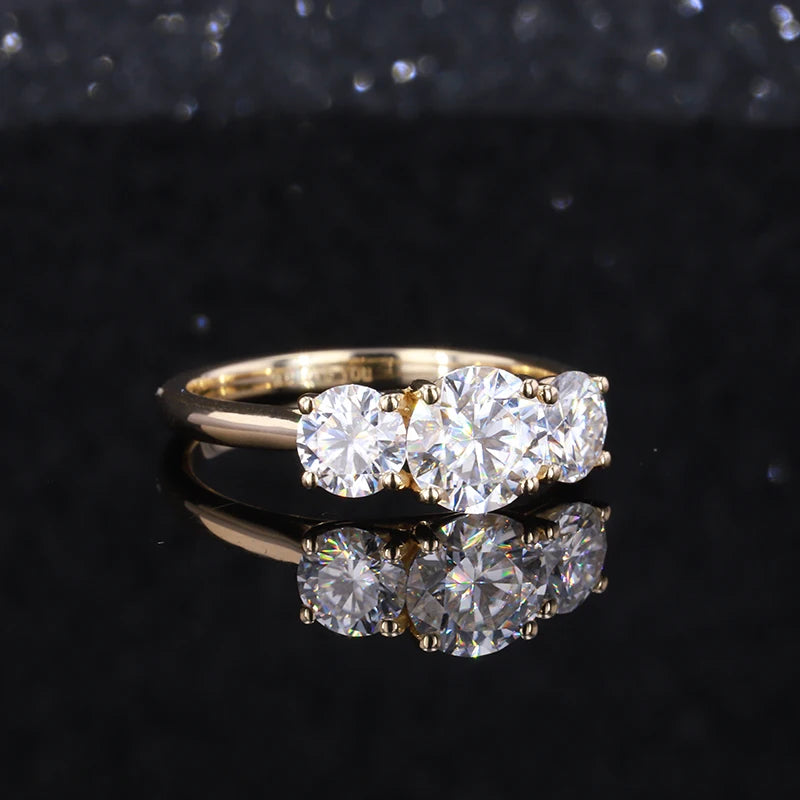 0.50ctw 4mm, 3mm Round Lab-Grown Diamond Three Stone Ring in Yellow Gold