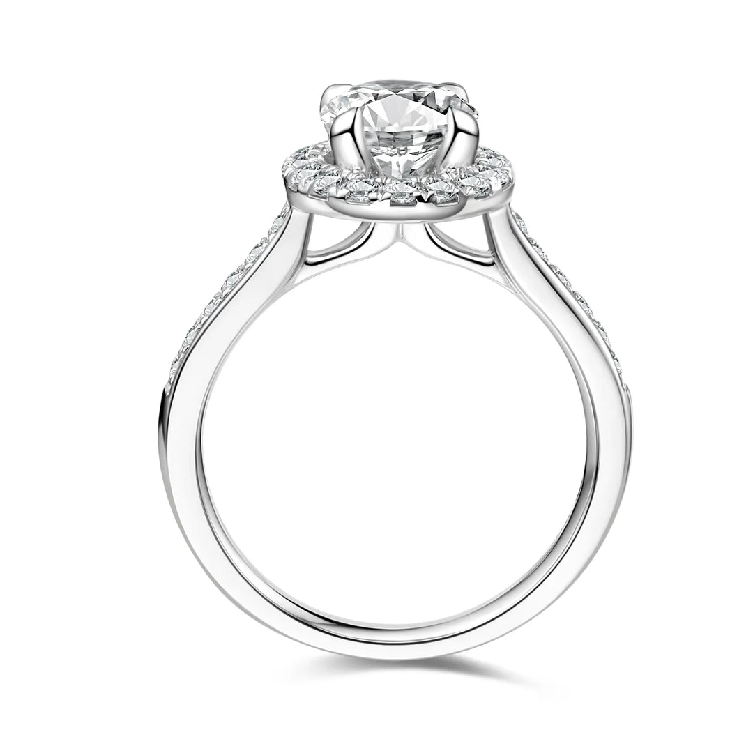 1.75ct Round Lab-Grown Diamond Solitaire Ring with Halo and Micropavé Band in White Gold
