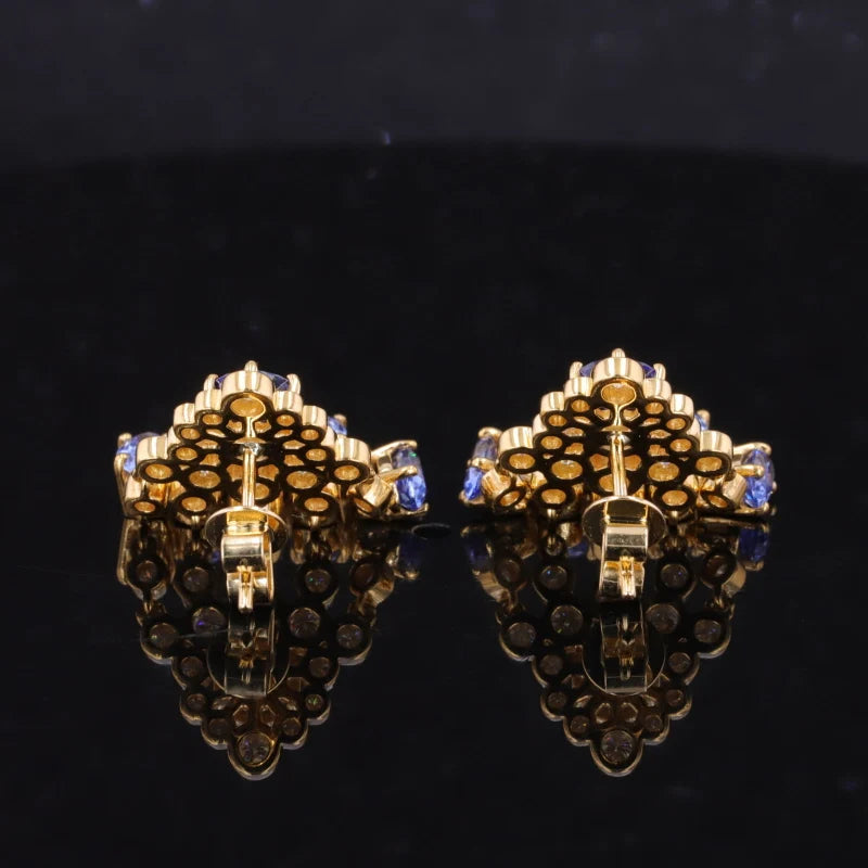 9.20ctw Lab-Grown Blue Sapphire & Diamond Dangle Earrings in 14K Yellow Gold