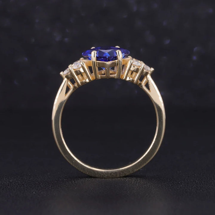 6x6mm, 1.00ct Princess Lab-Grown Blue Sapphire with Diamond Accents Ring in 14K Yellow Gold