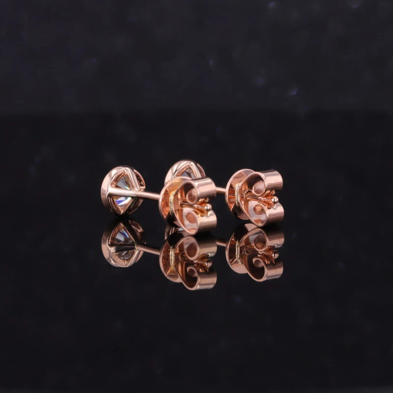 4mm Bezel-Set Round Cut Moissanite Earrings in 14K Solid Rose Gold
