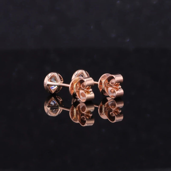 4mm Bezel-Set Round Cut Moissanite Earrings in 14K Solid Rose Gold