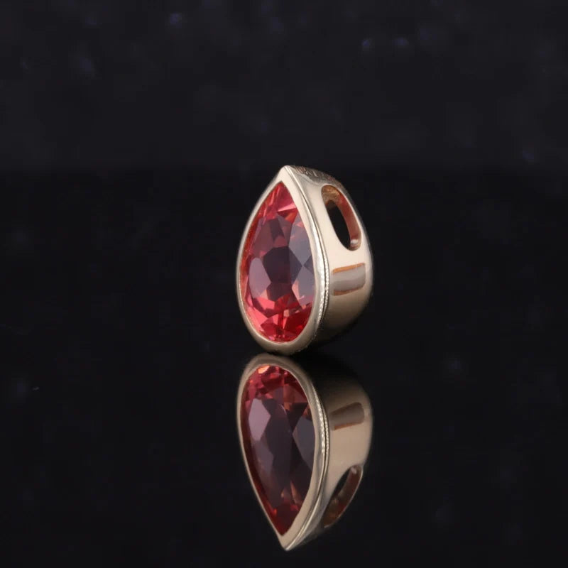 7x10mm, 2.50ct Pear Lab-Grown Padparadscha Pink Sapphire Pendant in 14K Yellow Gold