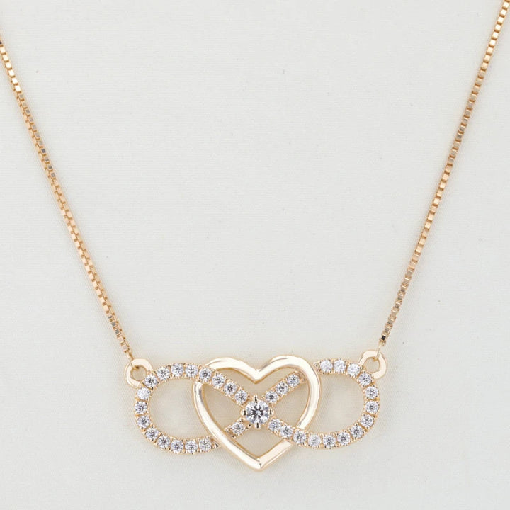 Heart and Infinity Pendant Diamond Necklace in 10K Solid Yellow Gold