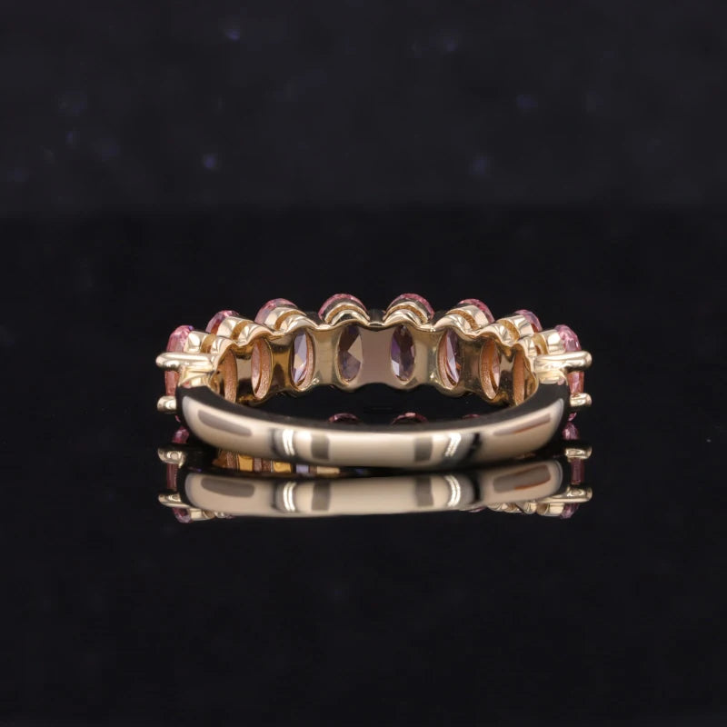 3x5mm, 2.80ctw Oval Lab-Grown Sakura Pink Sapphire Half-Eternity Band Ring in 14K Yellow Gold
