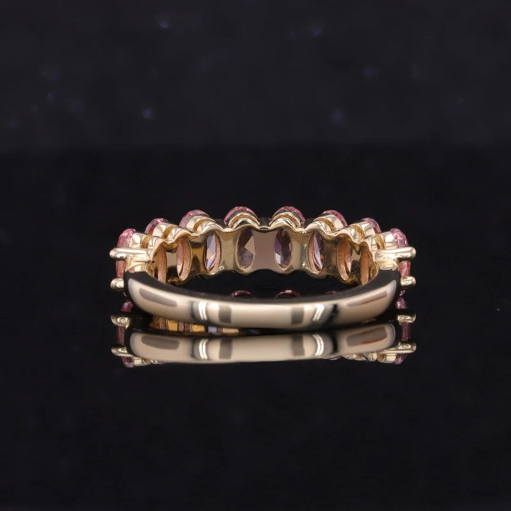 3x5mm, 2.80ctw Oval Lab-Grown Sakura Pink Sapphire Half-Eternity Band Ring in 14K Yellow Gold