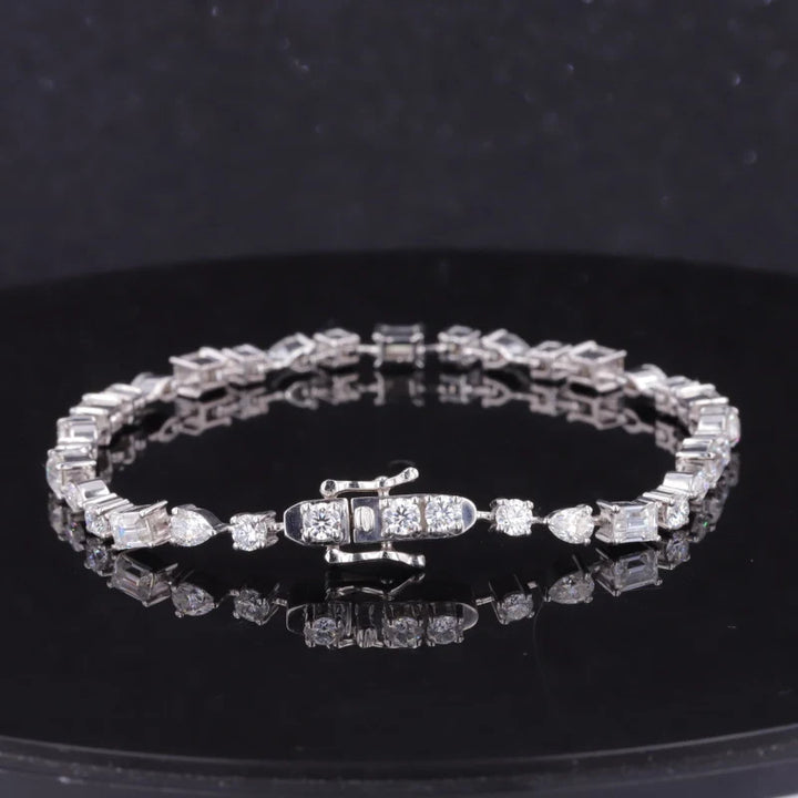 Round, Pear, Emerald Cut Moissanite Tennis Bracelet in 14K Solid White/Yellow Gold