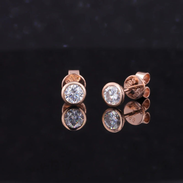 4mm Bezel-Set Round Cut Moissanite Earrings in 14K Solid Rose Gold