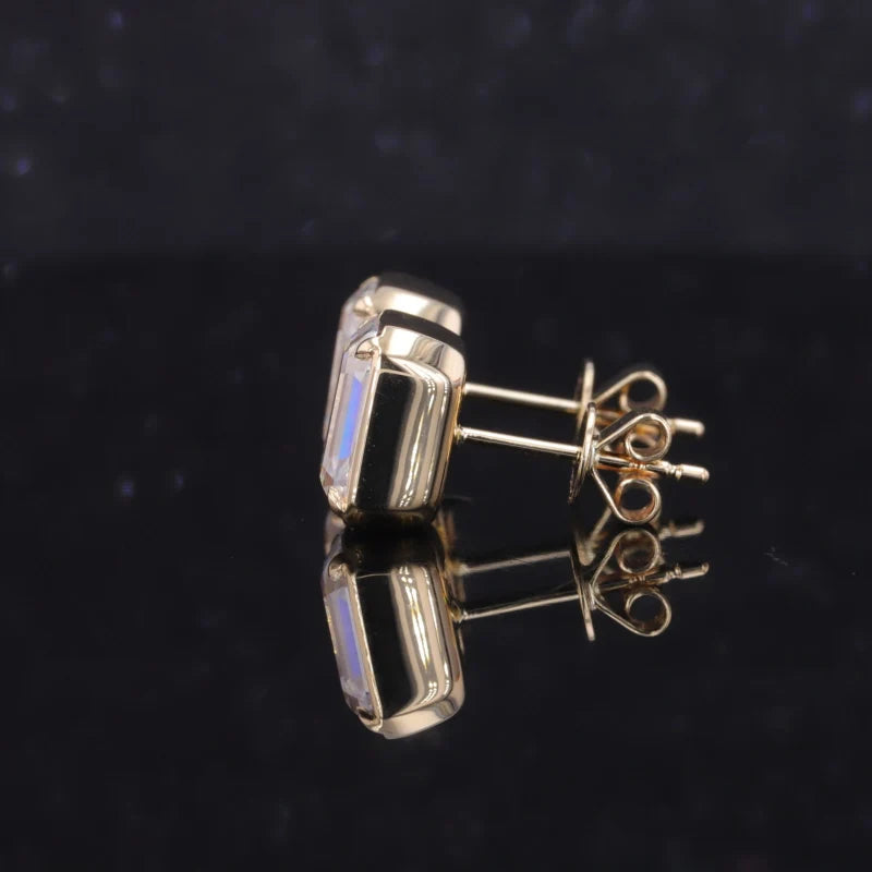 6x8mm Emerald Cut Moissanite Stud Earrings in 10K Solid Yellow Gold