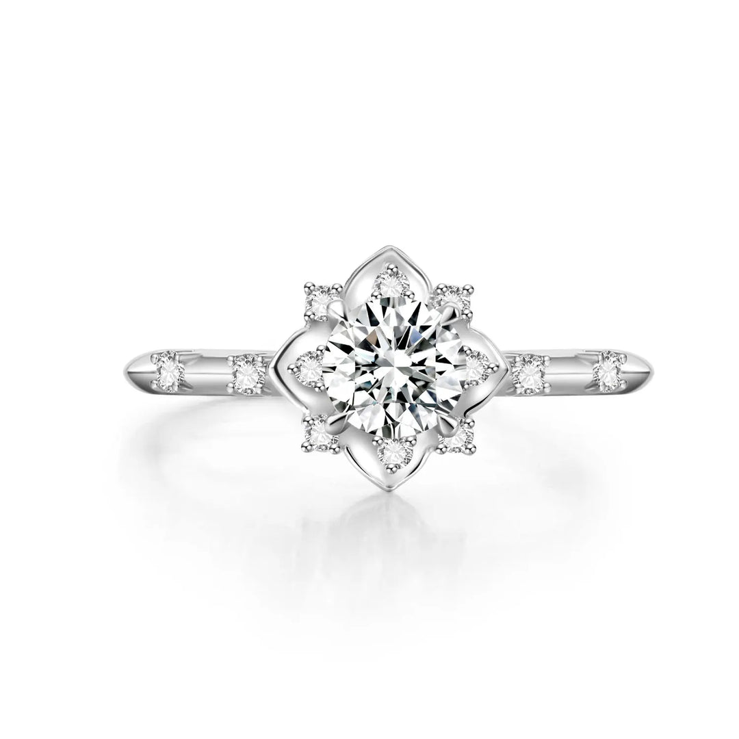 0.75ct Round Lab-Grown Diamond Solitaire Ring with Flower Basket in White Gold