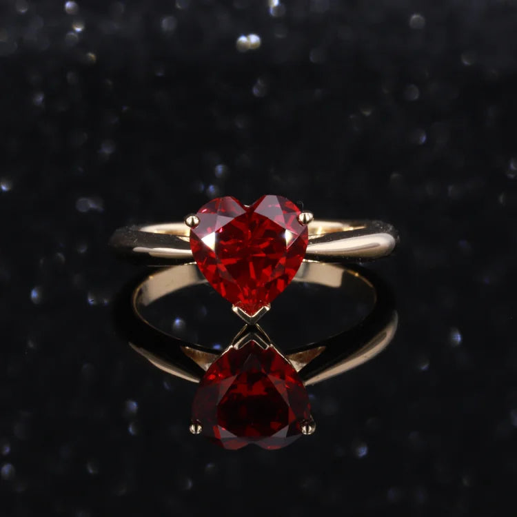 8x8mm, 2.50ct Heart Lab-Grown Red Ruby Ring in 14K Yellow Gold