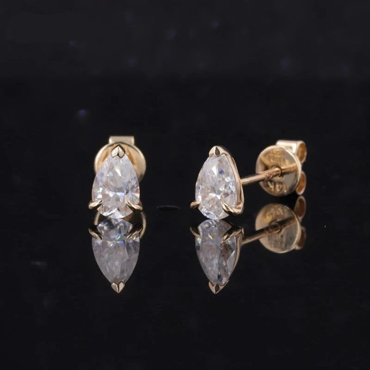 4*6mm Pear Cut Moissanite Earrings in 14K Solid Yellow Gold