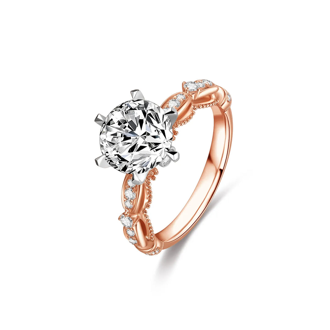 2.00ct Round Lab-Grown Diamond Solitaire Two-tone Ring with Pavé/Textured Rose Gold Band in White/Rose Gold