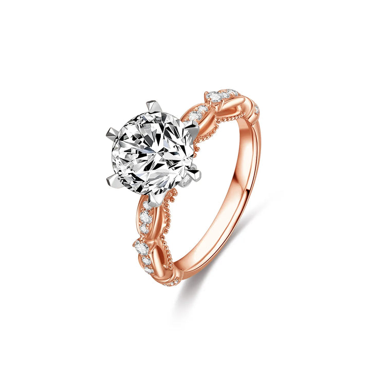 2.00ct Round Lab-Grown Diamond Solitaire Two-tone Ring with Pavé/Textured Rose Gold Band in White/Rose Gold