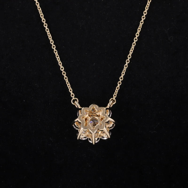 1.2CT Lab Grown Diamond Flower Pendant Necklace in 14K Solid Yellow Gold