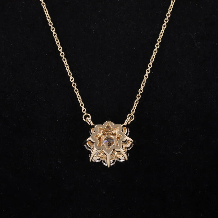 1.2CT Lab Grown Diamond Flower Pendant Necklace in 14K Solid Yellow Gold