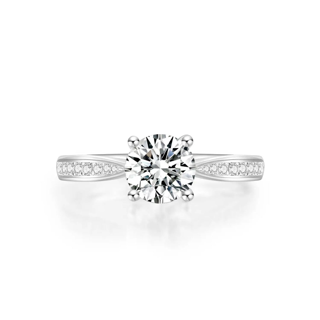 1.00ct Round Lab-Grown Diamond Solitaire Ring with Micropavé Band in White Gold