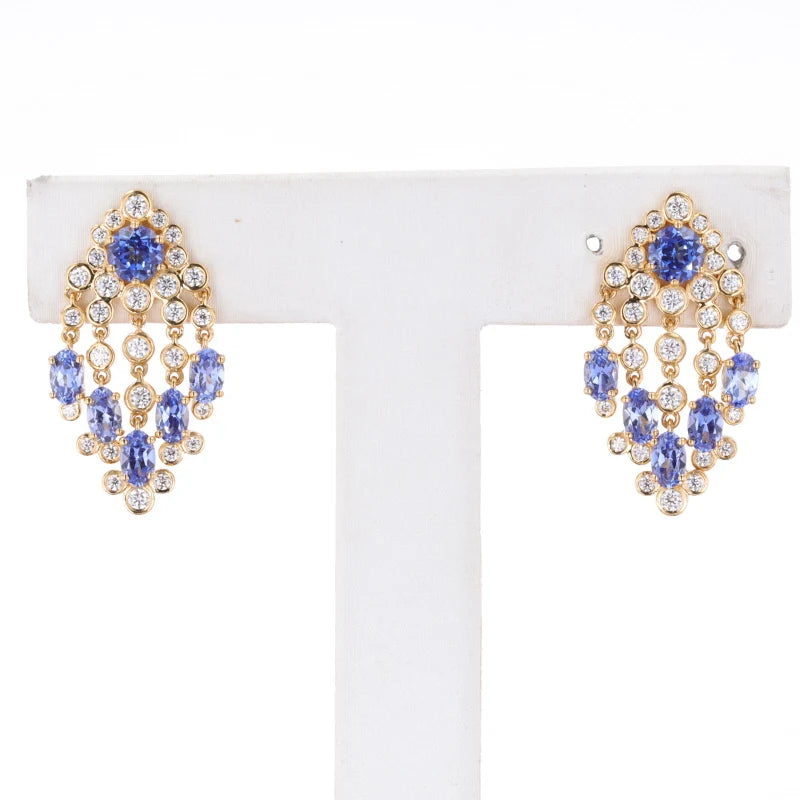 9.20ctw Lab-Grown Blue Sapphire & Diamond Dangle Earrings in 14K Yellow Gold