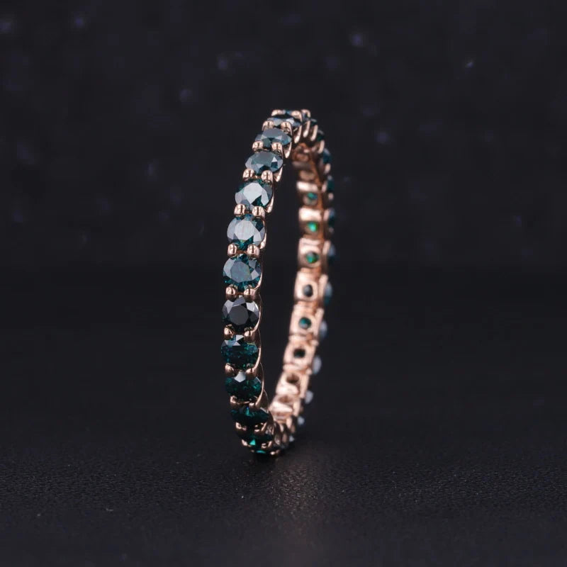 2.5mm Round Cut Green Moissanite Full Eternity Ring in 10K Solid Rose Gold
