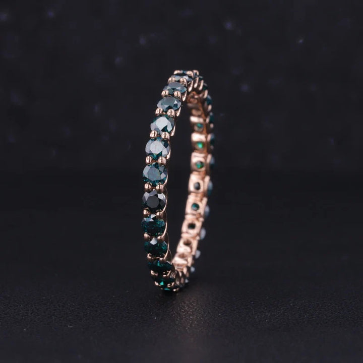 2.5mm Round Cut Green Moissanite Full Eternity Ring in 10K Solid Rose Gold