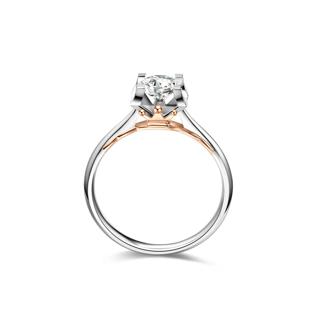0.75ct Round Lab-Grown Diamond Solitaire Two-Tone Ring with Rose Gold Crown Bridge in White Gold
