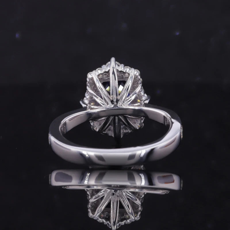 6x8mm, 2.10ct Emerald Lab-Grown Blue Sapphire Diamond Halo/Half-Eternity Ring in 14K White Gold