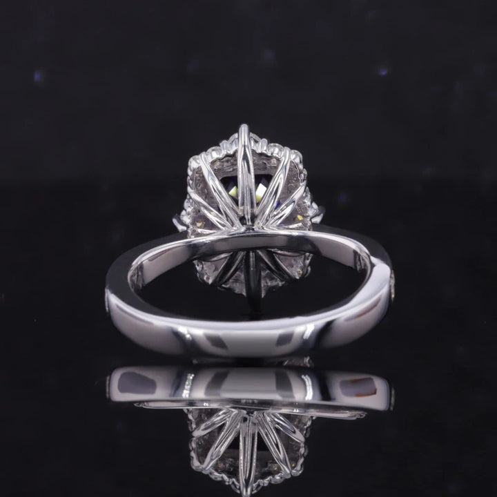 6x8mm, 2.10ct Emerald Lab-Grown Blue Sapphire Diamond Halo/Half-Eternity Ring in 14K White Gold