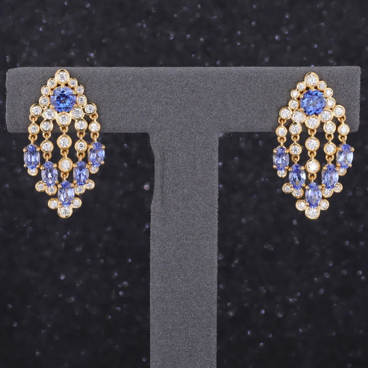 9.20ctw Lab-Grown Blue Sapphire & Diamond Dangle Earrings in 14K Yellow Gold