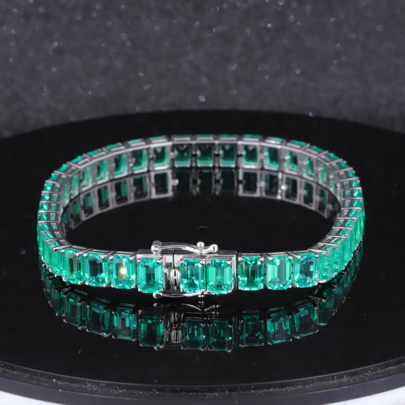 5x7mm, 17.5ctw Lab-Grown Colombian Emerald Tennis Bracelet in 14K White Gold