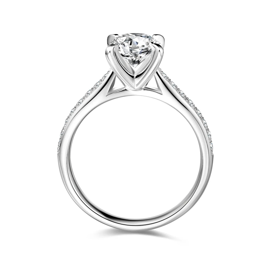 1.00ct Round Lab-Grown Diamond Solitaire Ring with Micropavé Band and in White Gold