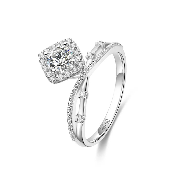 0.75ct Round Lab-Grown Diamond Solitaire Floating Ring with Halo and Twisted Pavé Band in White Gold