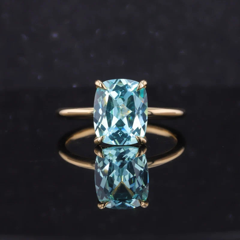 9x11mm Cushion Cut Paraiba Tourmaline Solitaire Ring in 14K Solid Yellow Gold