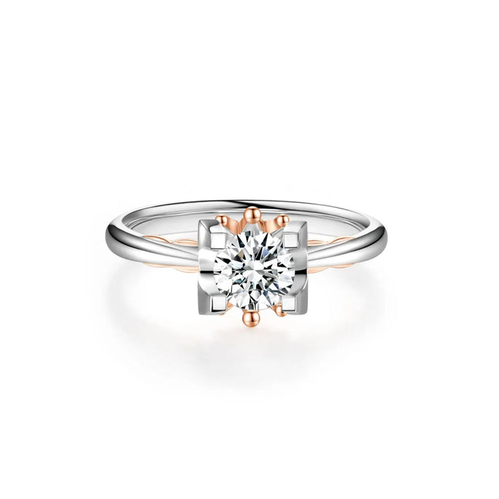 0.75ct Round Lab-Grown Diamond Solitaire Two-Tone Ring with Rose Gold Crown Bridge in White Gold