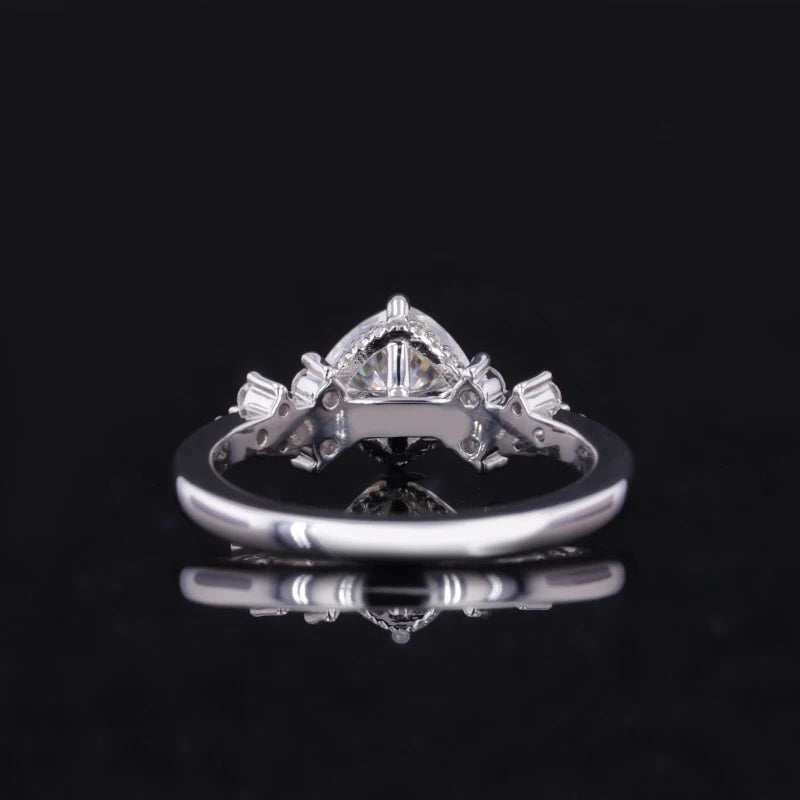 6.5mm Cushion Cut with Round Cut Moissanite Ring in Platinum 950